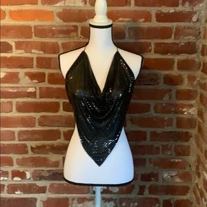 Black metallic halter top